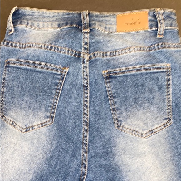SHEIN Size 28 Blue Skinny Distressed Denim Cutoff Long Shorts - Picture 9 of 13